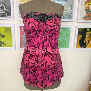 Y2K Pink & Black Jewelled Baroque Strapless Top Glam 🔥💖